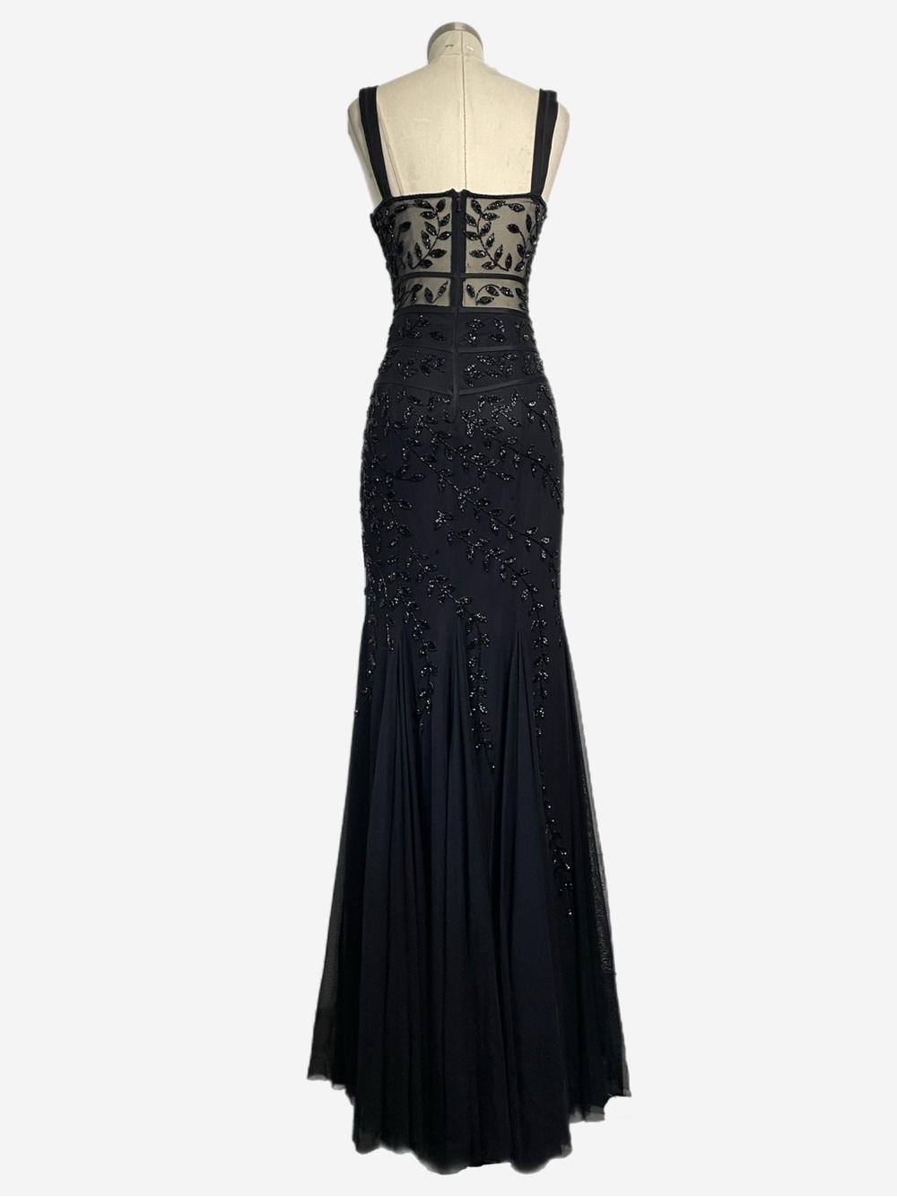 Cache black floral beaded sheer mesh paneled mermaid ball gown dark fairy XS - Picture 10 of 14